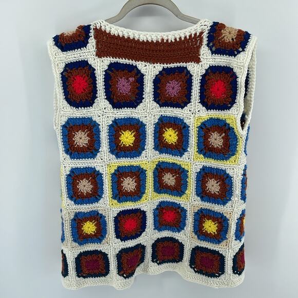Vintage handmade parlors granny square crocheted open front vest - Picture 5 of 5